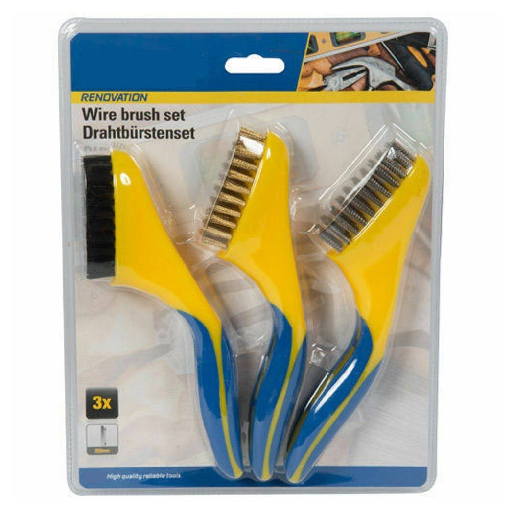 foto del prodotto trade shop 3 x spazzole pulizia metallo acciaio kit pittura spazzola per ferro fai da te 