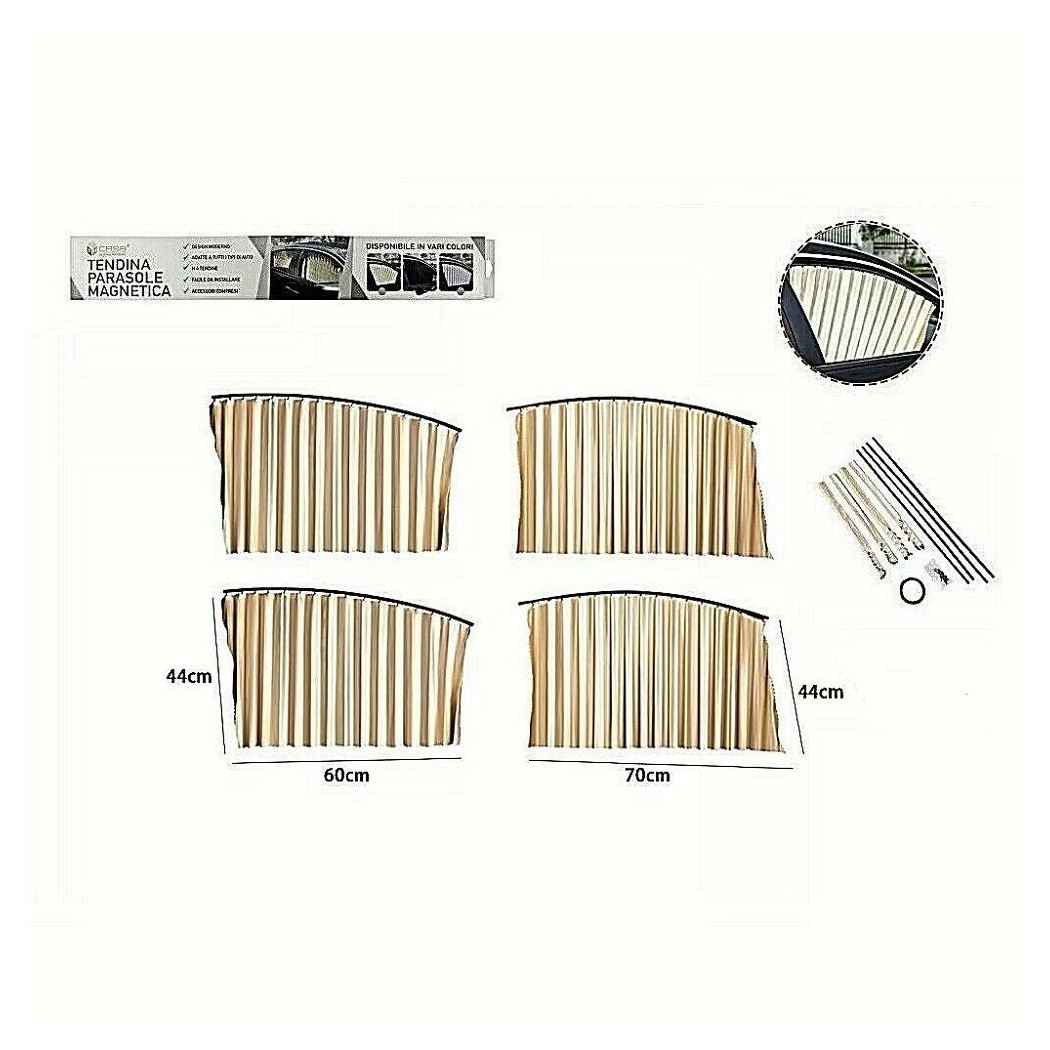 foto del prodotto trade shop 4 pz. tenda tendina parasole proteggi sole raggi uv magnetica auto beige 70169 