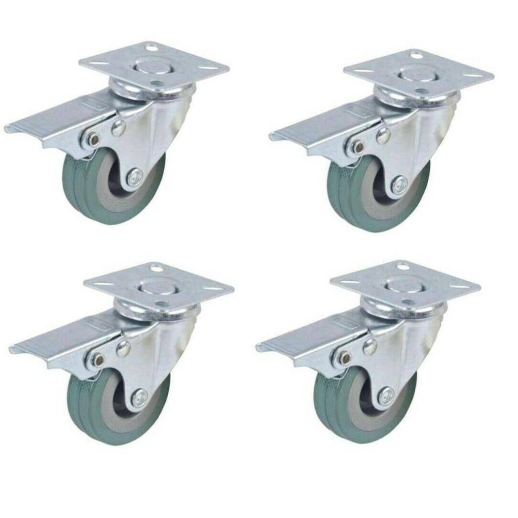 foto del prodotto trade shop 4 ruota gomma ricambio rotella carrello mobili staffa girevole con freno 75x21 