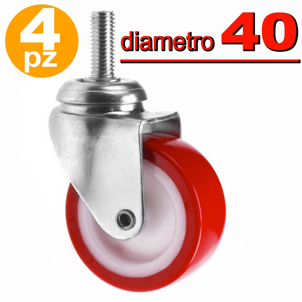 foto del prodotto trade shop 4 ruote in gomma ricambio per carrello mobili con perno girevole rosso 40mm 4cm 