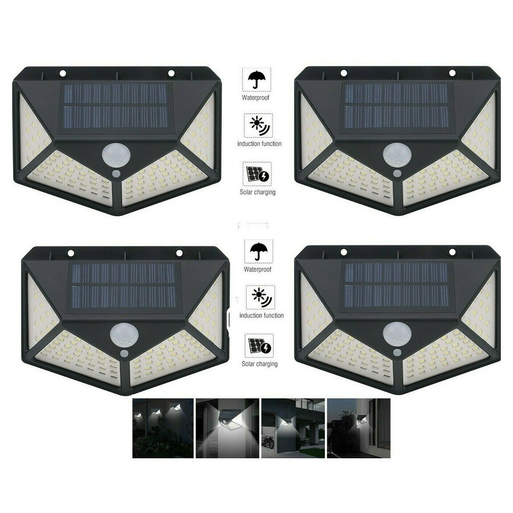 foto del prodotto trade shop 4pcs lampada luce faretto faro esterno energia solare 100 led sensore movimento 