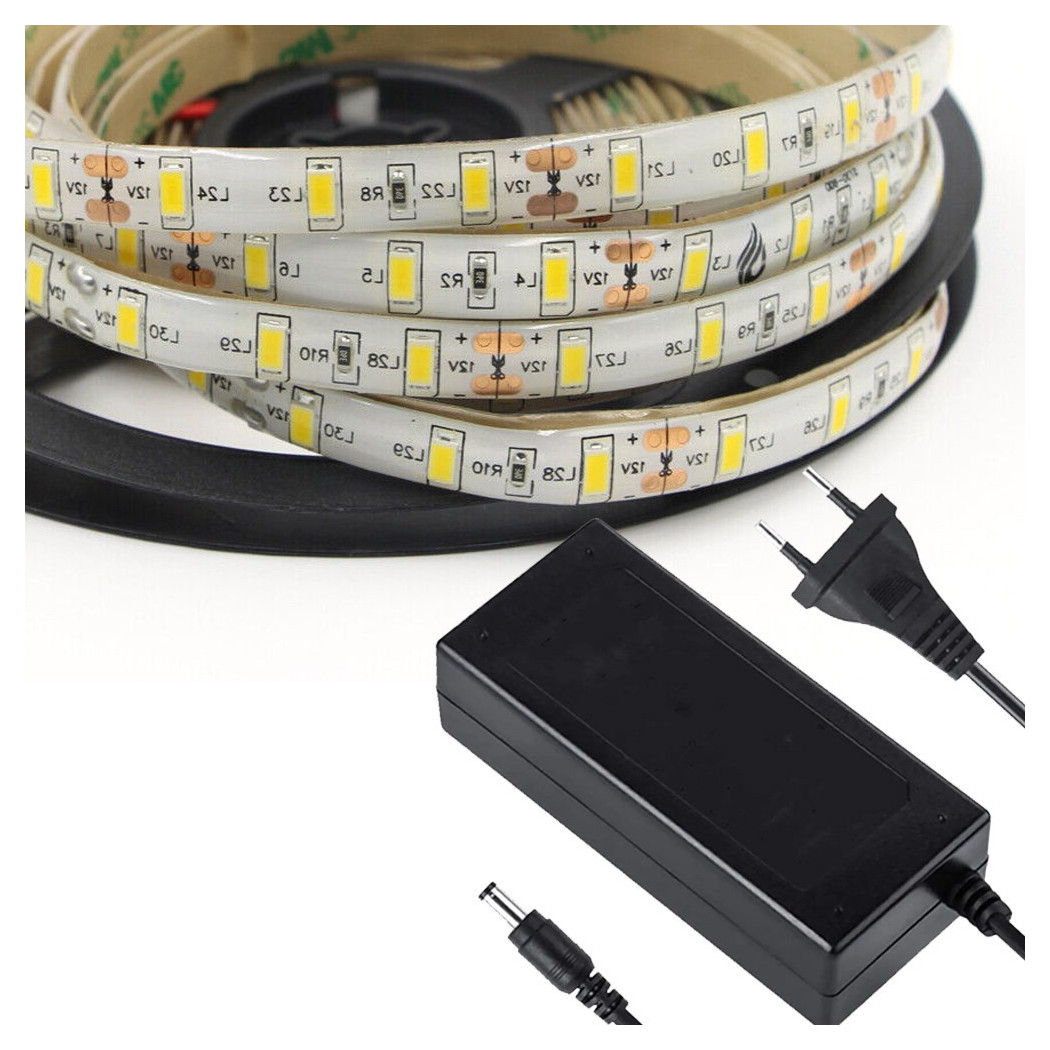 foto del prodotto trade shop 5 m striscia strip 300 led smd 5630 bianco 5 mt impermeabile alimentatore 5a bianco freddo 