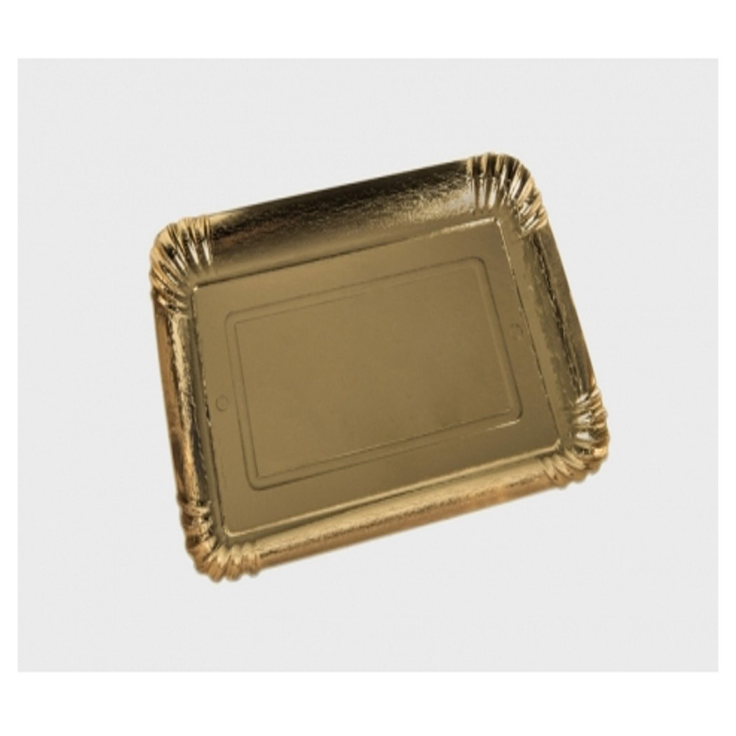 foto del prodotto trade shop 5 vassoio porta torta 22x32 cm 1.4 mm oro rettangolare piatto cartone dorato 