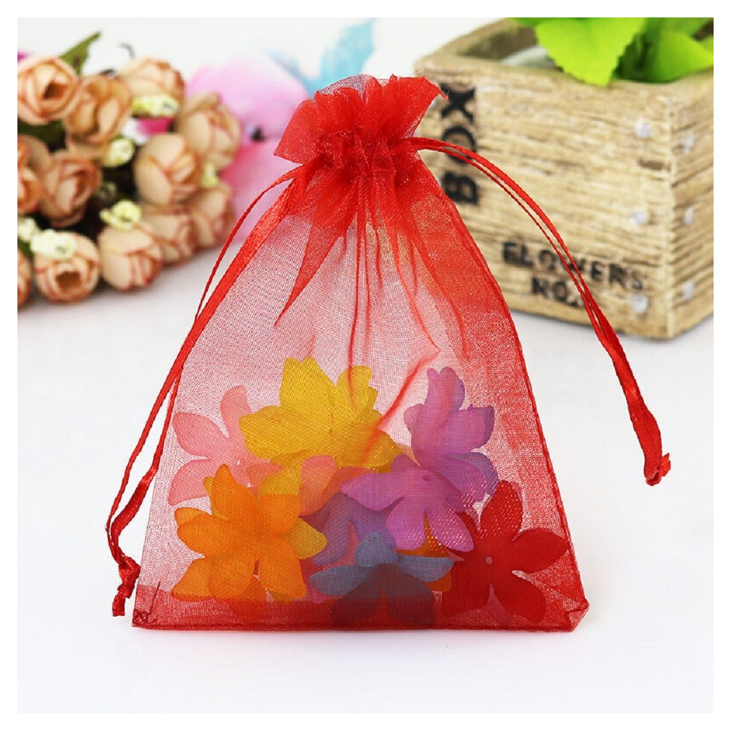 foto del prodotto trade shop 50 veli sacchetti organza tulle per confetti regalo bomboniera rosso