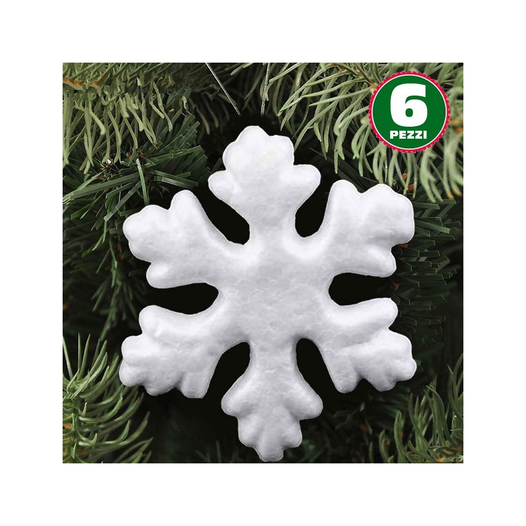foto del prodotto trade shop 6 appendini fiocchi di neve in polistirolo 15cm bianchi decorazioni natalizie 