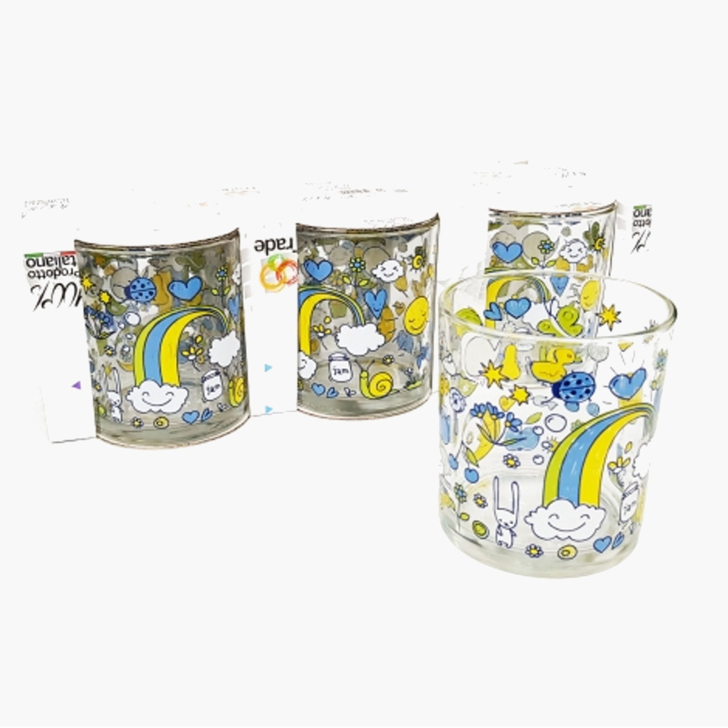 foto del prodotto trade shop 6 bicchieri colorati sole luna arcobaleno in vetro strisce da tavola made italy 