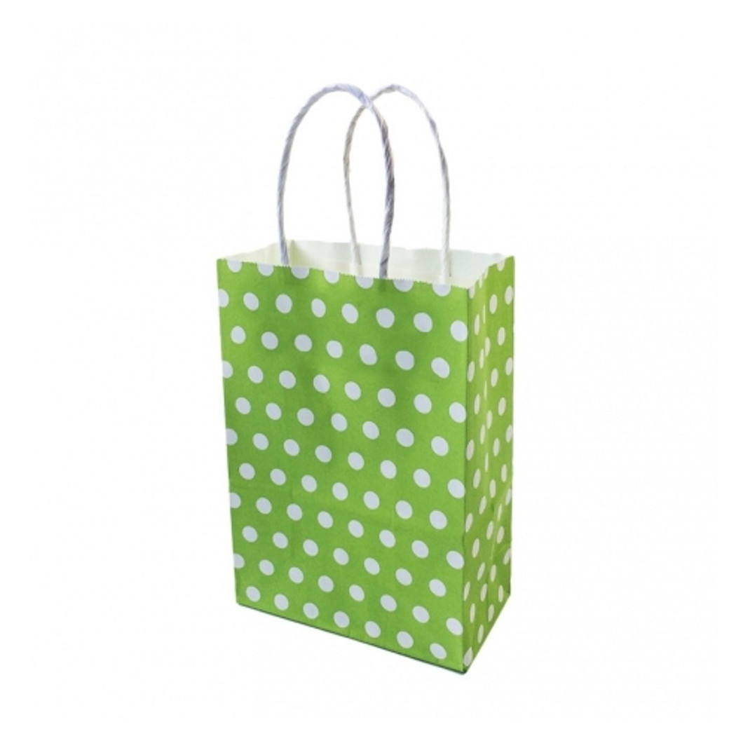 foto del prodotto trade shop 6 buste da regalo shoppers in carta con manici verde pois 21x14.5x8 cm sacchetti 