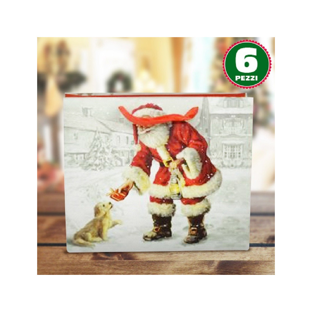 foto del prodotto trade shop 6 buste da regalo stampa babbo natale classico con manici rossi 31x26x12cm 