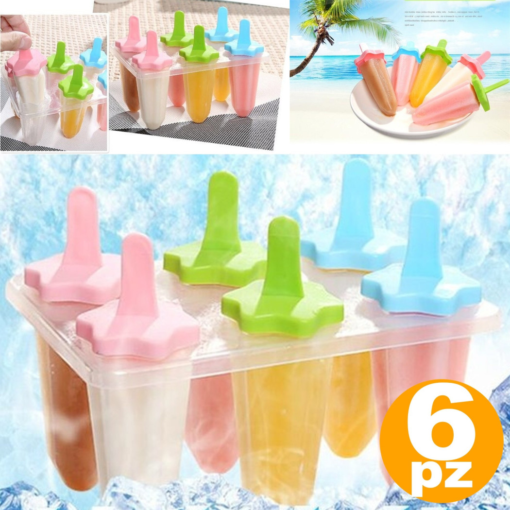 foto del prodotto trade shop 6 formine stampo per ghiaccioli ghiacciolo fatti in casa forme stampi ice estate 