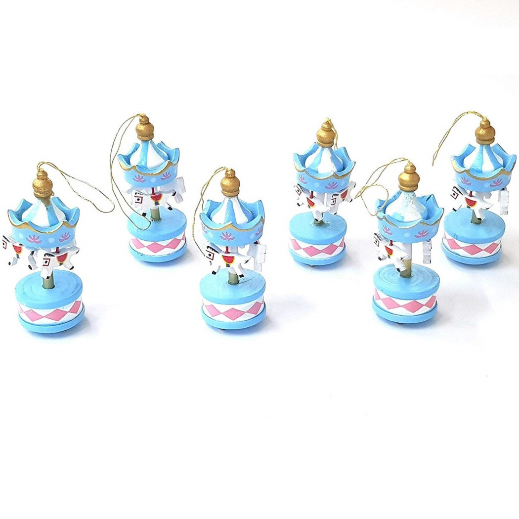 foto del prodotto trade shop 6 mini carillon colore azzurro cc39835 giostra cavalli decorazione legno 8x3.5cm 