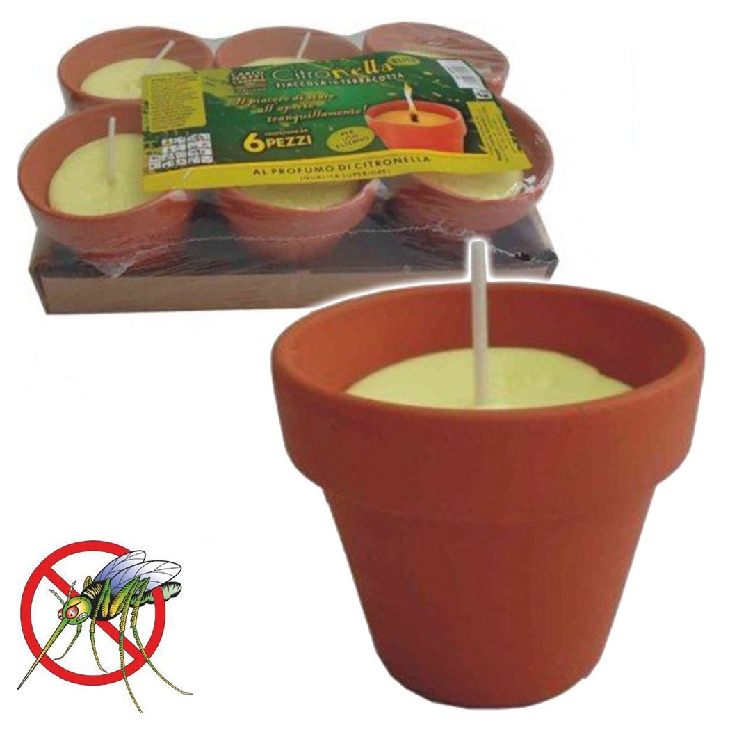 foto del prodotto trade shop 6 pezzi citronella in coccio vasetto di terracotta diametro 7 cm antizanzare 