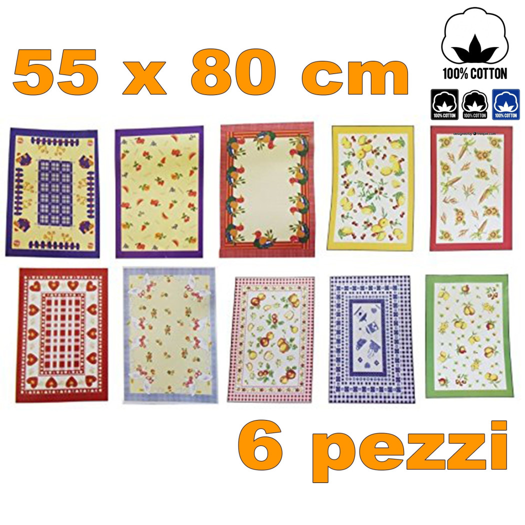 foto del prodotto trade shop 6 strofinacci cotone fibra naturale asciugapiatti asciuga piatti canovaccio 