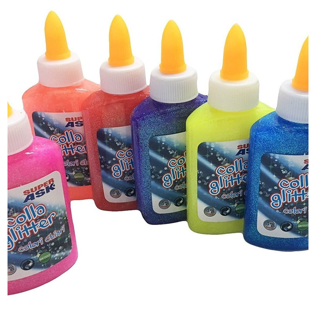 foto del prodotto trade shop 6 tubetti di colla glitter colore decorazioni natale feste lavoretti casa scuola 