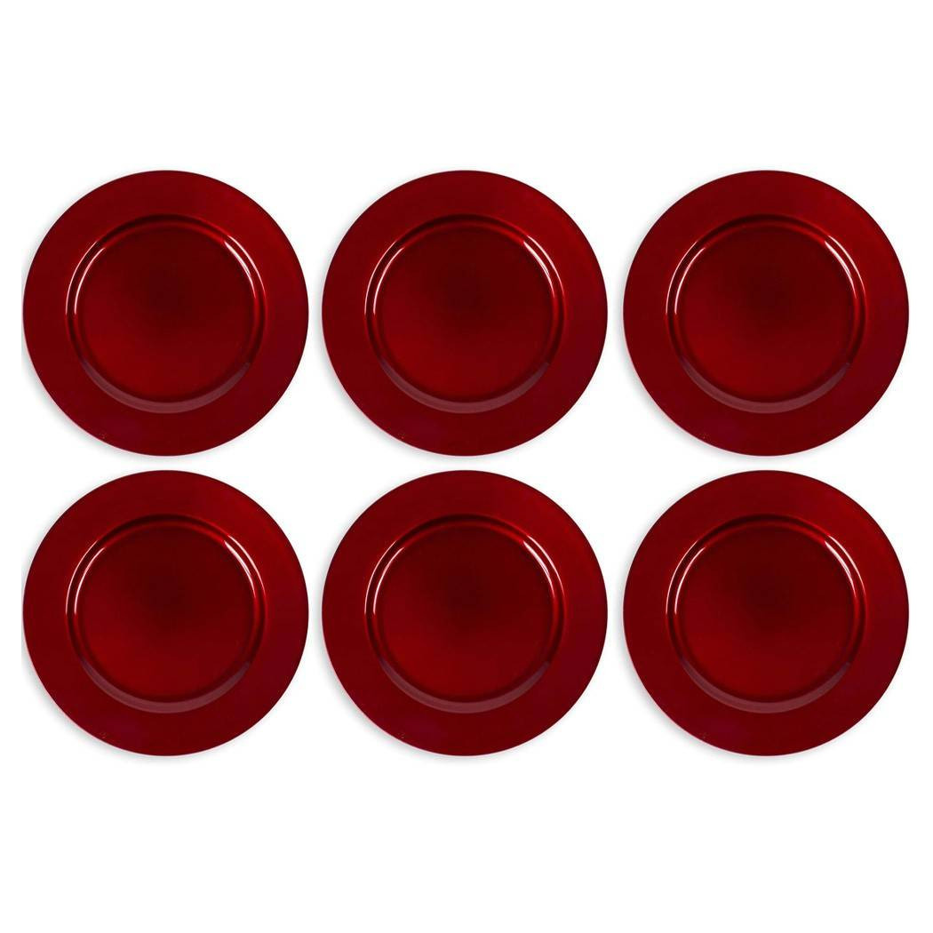 foto del prodotto trade shop 6 x sottopiatti natalizi in plastica 33cm decorazioni natale per la tavola rosso 