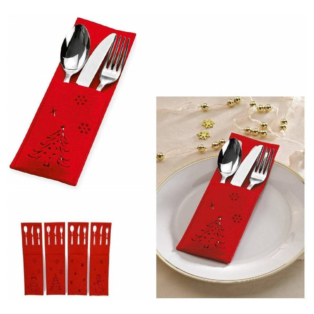 foto del prodotto trade shop 6pz portaposate feltro natalizie rosso 15x9cm babbo natale renna pupazzo neve sagomate 