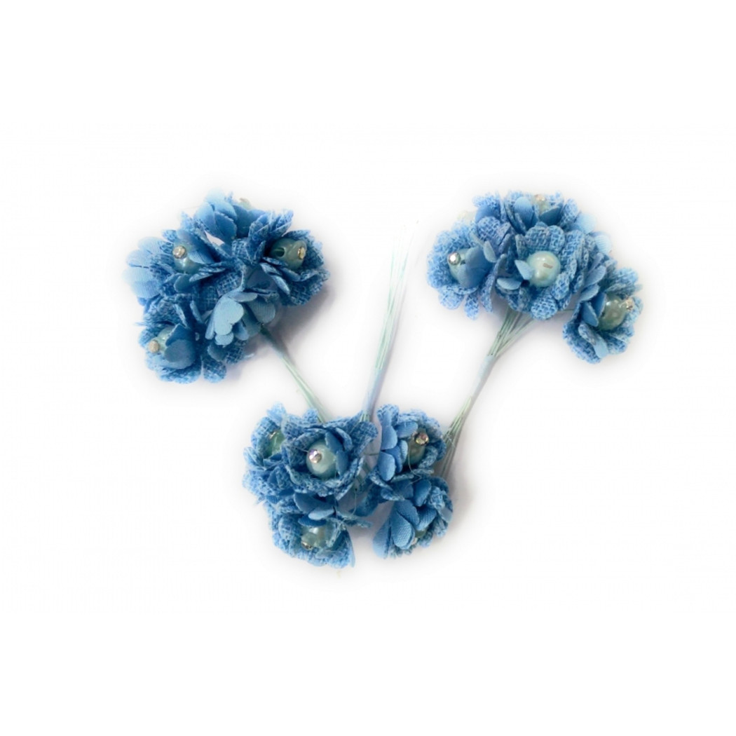 foto del prodotto trade shop 72 fiore fiori artificiale azzurro tessuto glitter bocciolo finte segnaposto 
