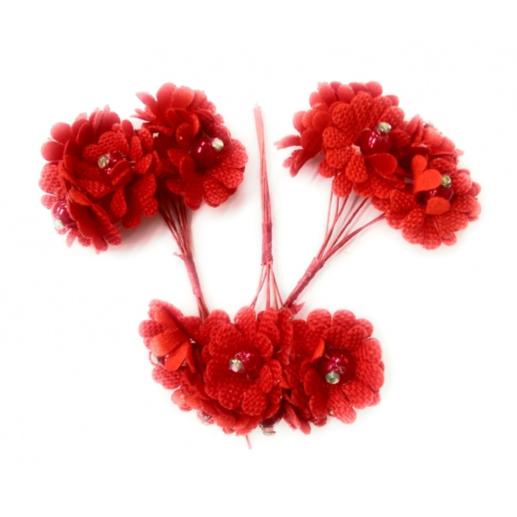 foto del prodotto trade shop 72 fiori artificiale rosso tessuto glitter bocciolo finte segnaposto wedding 