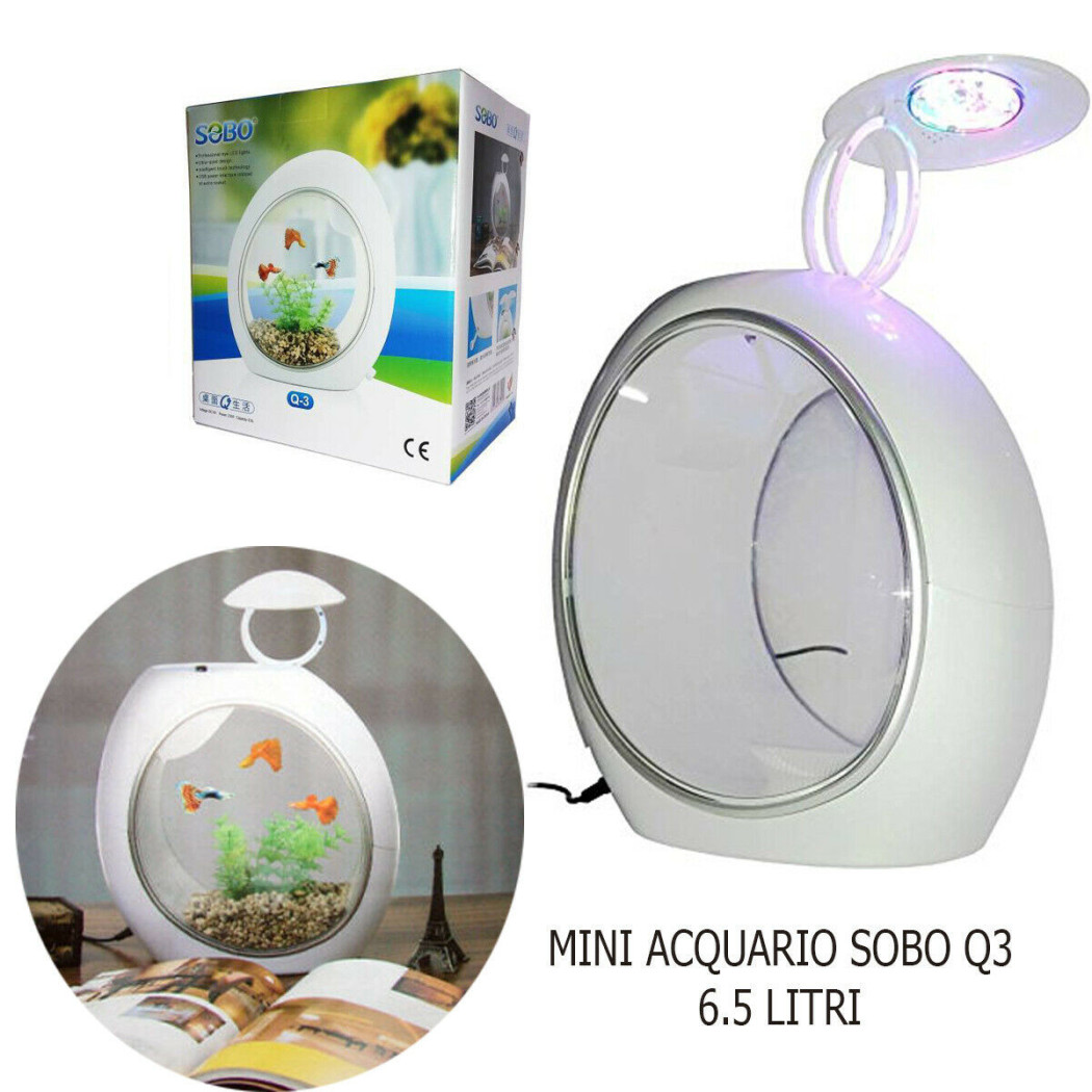 foto del prodotto trade shop acquario mini sobo 6.5 litri q 3 luce led ovale pesci filtrazione incorporporata 