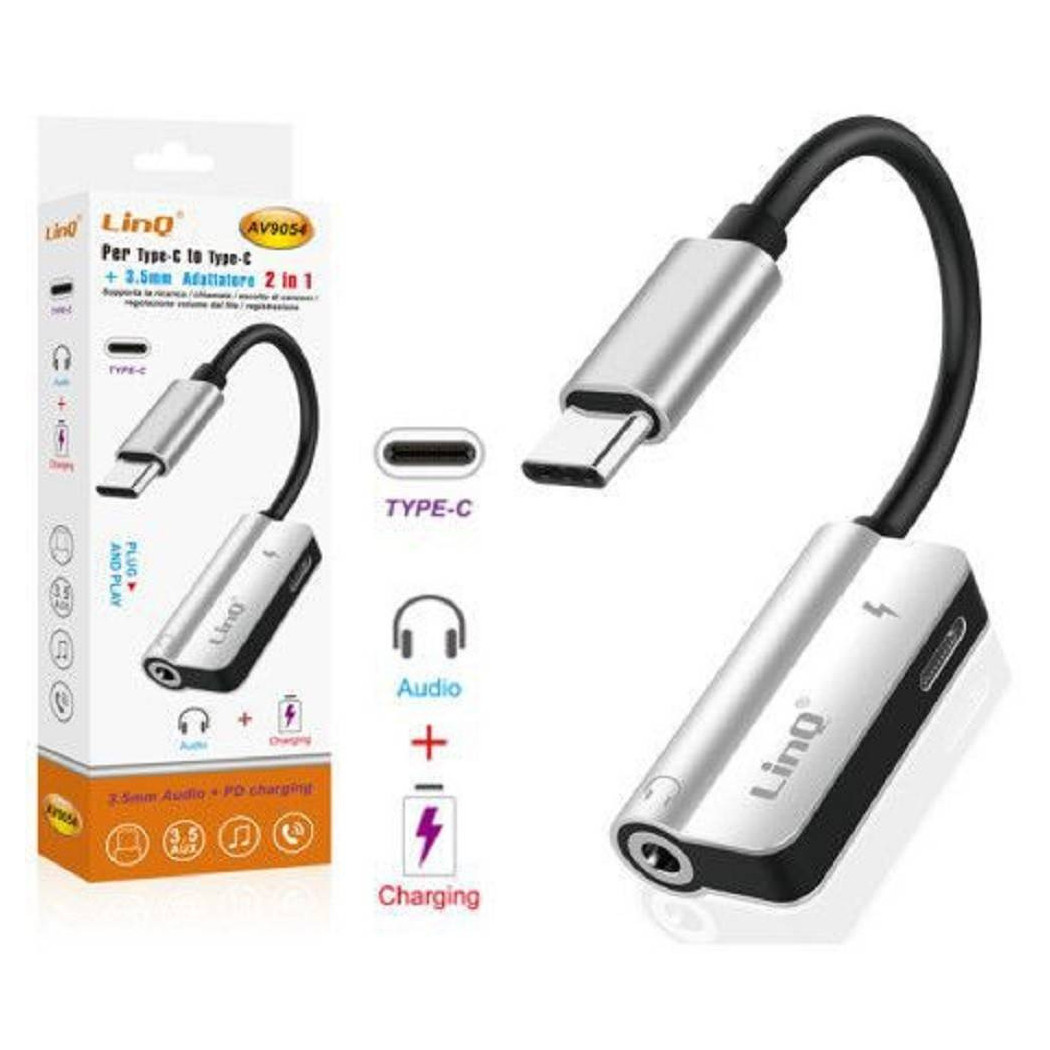 foto del prodotto trade shop adattatore 2in1 da type c a type c pd ricarica jack audio 3,5mm cuffie av9054 