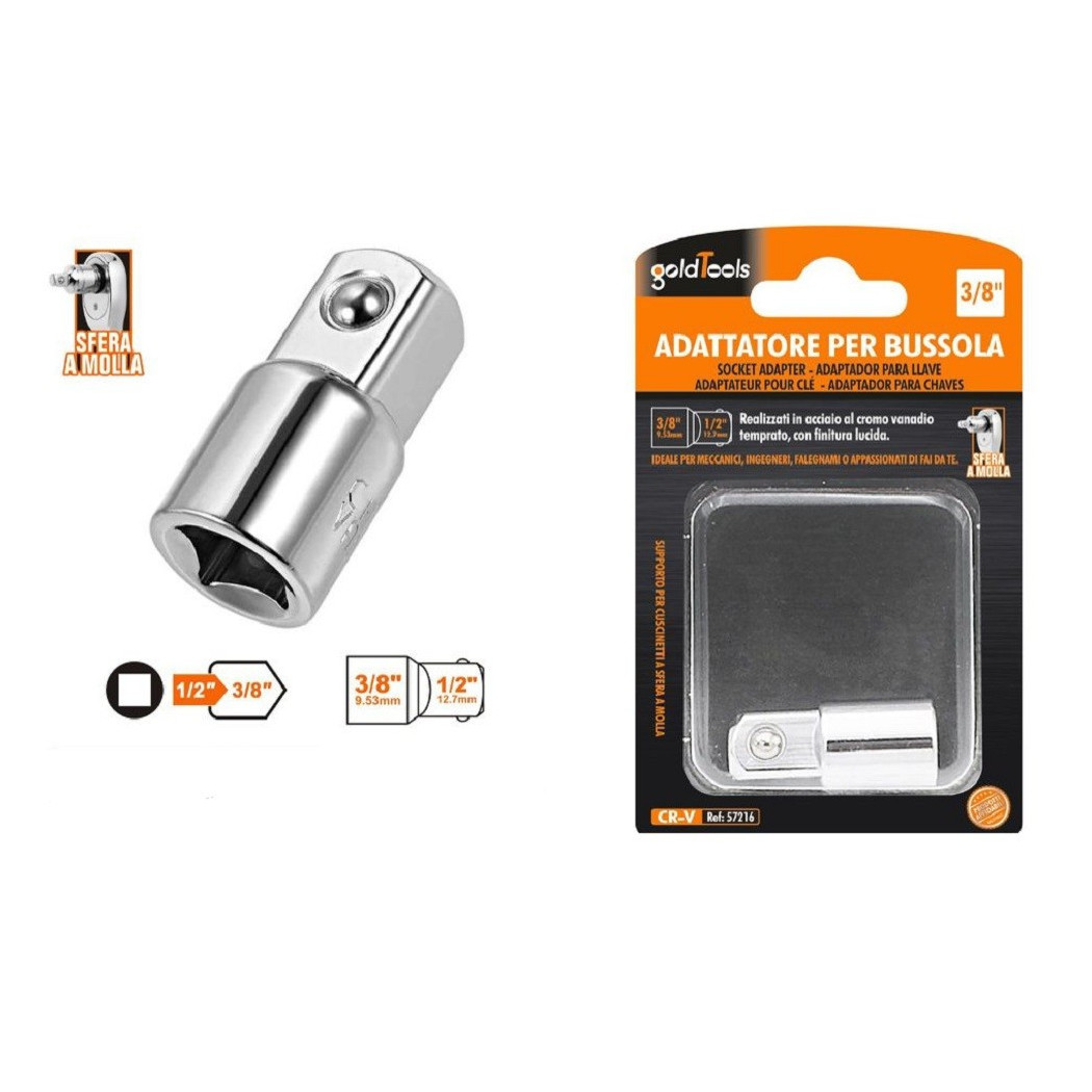 foto del prodotto trade shop - adattatore attacco quadrato 1/2 per chiavi a bussola 3/8 sfera a molla 57216 -