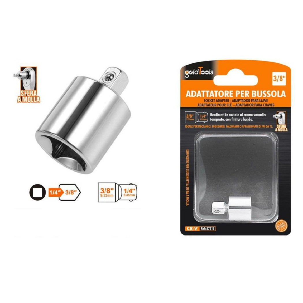 foto del prodotto trade shop - adattatore attacco quadrato 1 4 per chiavi a bussola 3 8 sfera a molla 57215 -