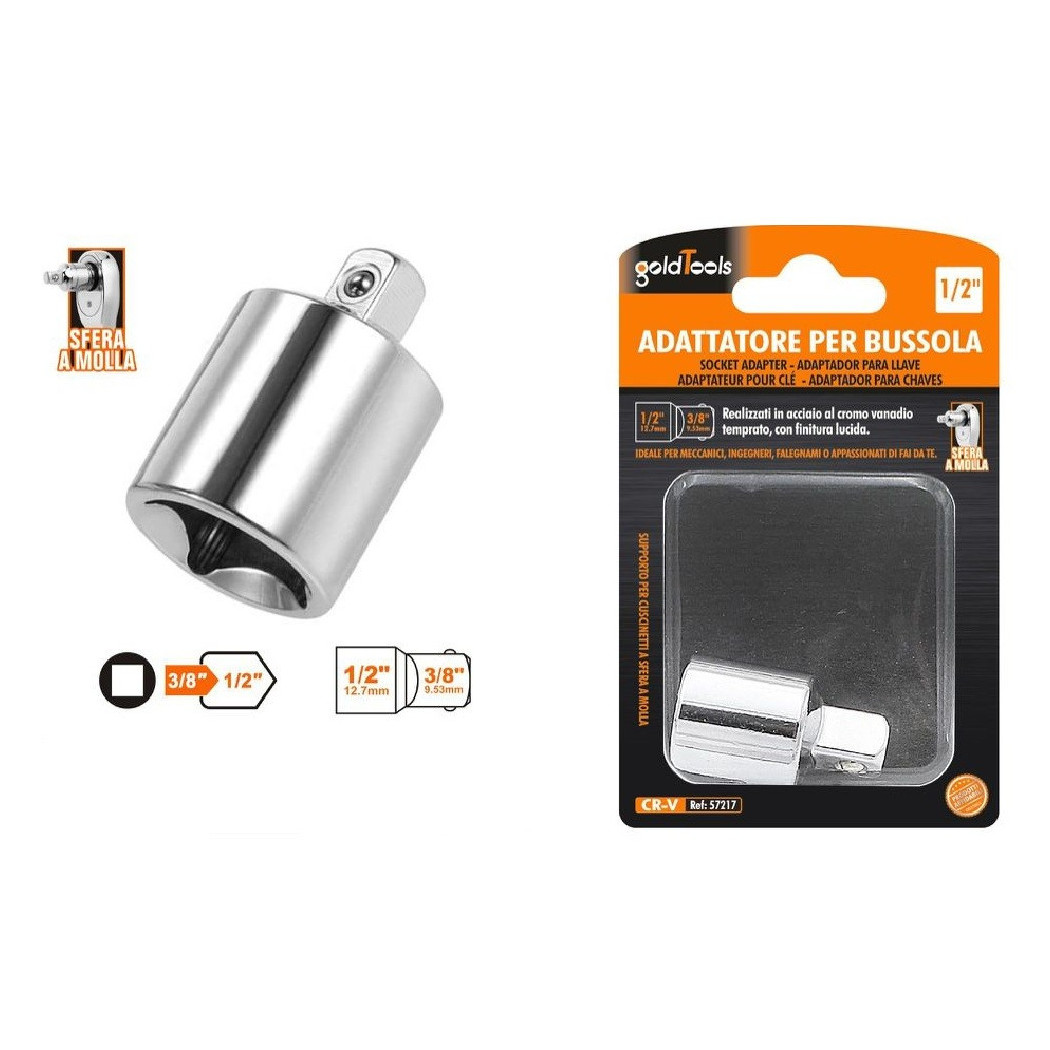 foto del prodotto trade shop - adattatore attacco quadrato 3/8 per chiavi a bussola 1/2 sfera a molla 57217 -
