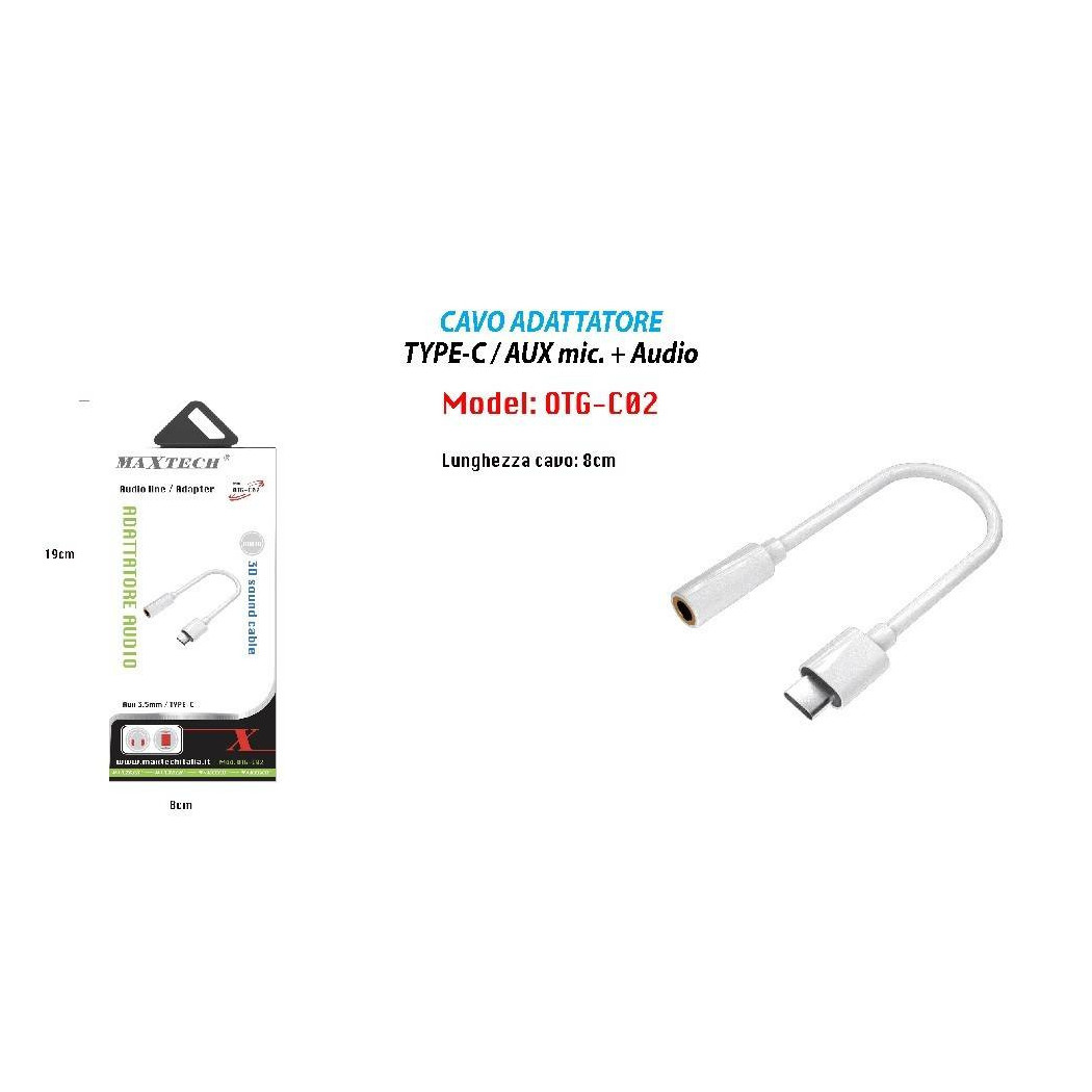 foto del prodotto trade shop adattatore cavo audio type c aux 3,5mm microfono per cuffie maxtech otg c02 