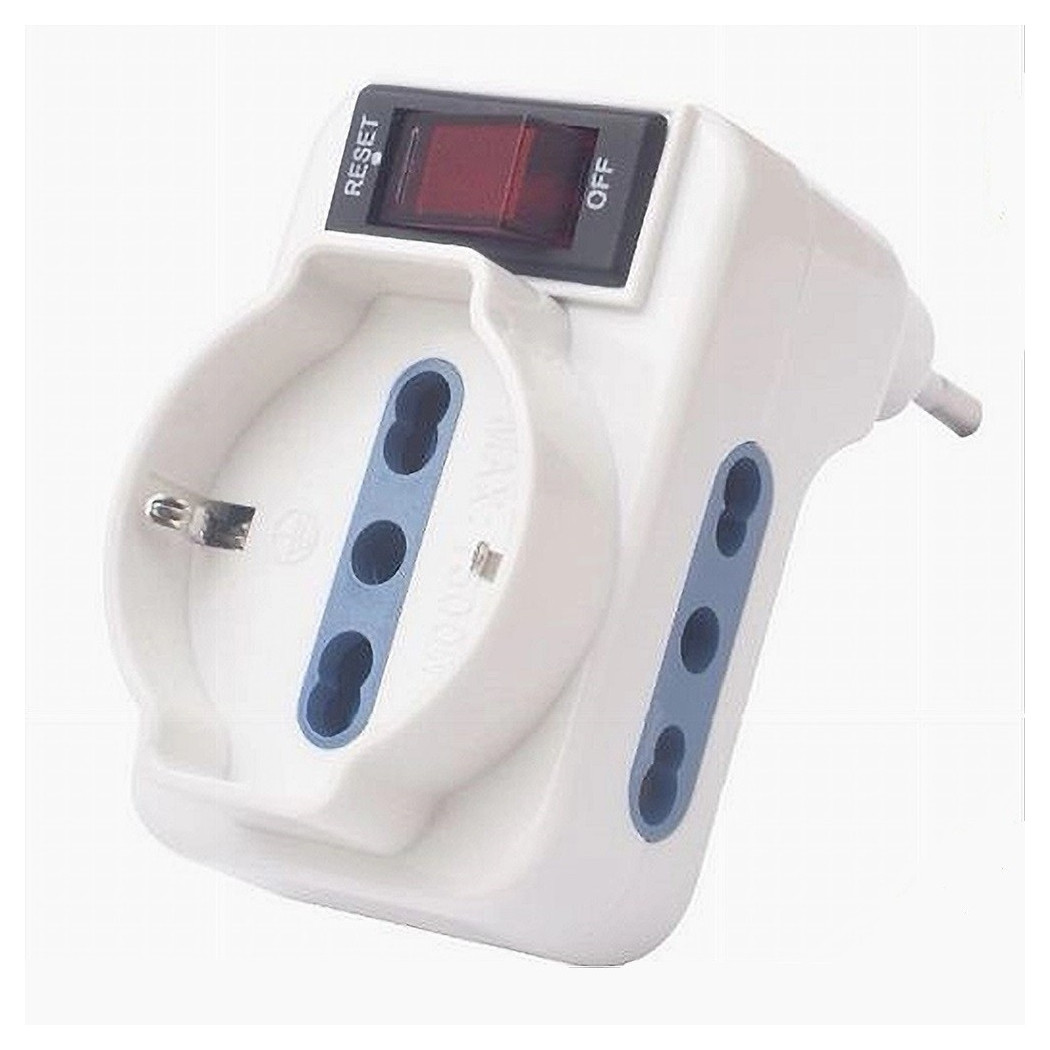 foto del prodotto trade shop adattatore con interruttore spina 10a 2 bipasso 10 16a 1 presa universale 10 16a 83055n 