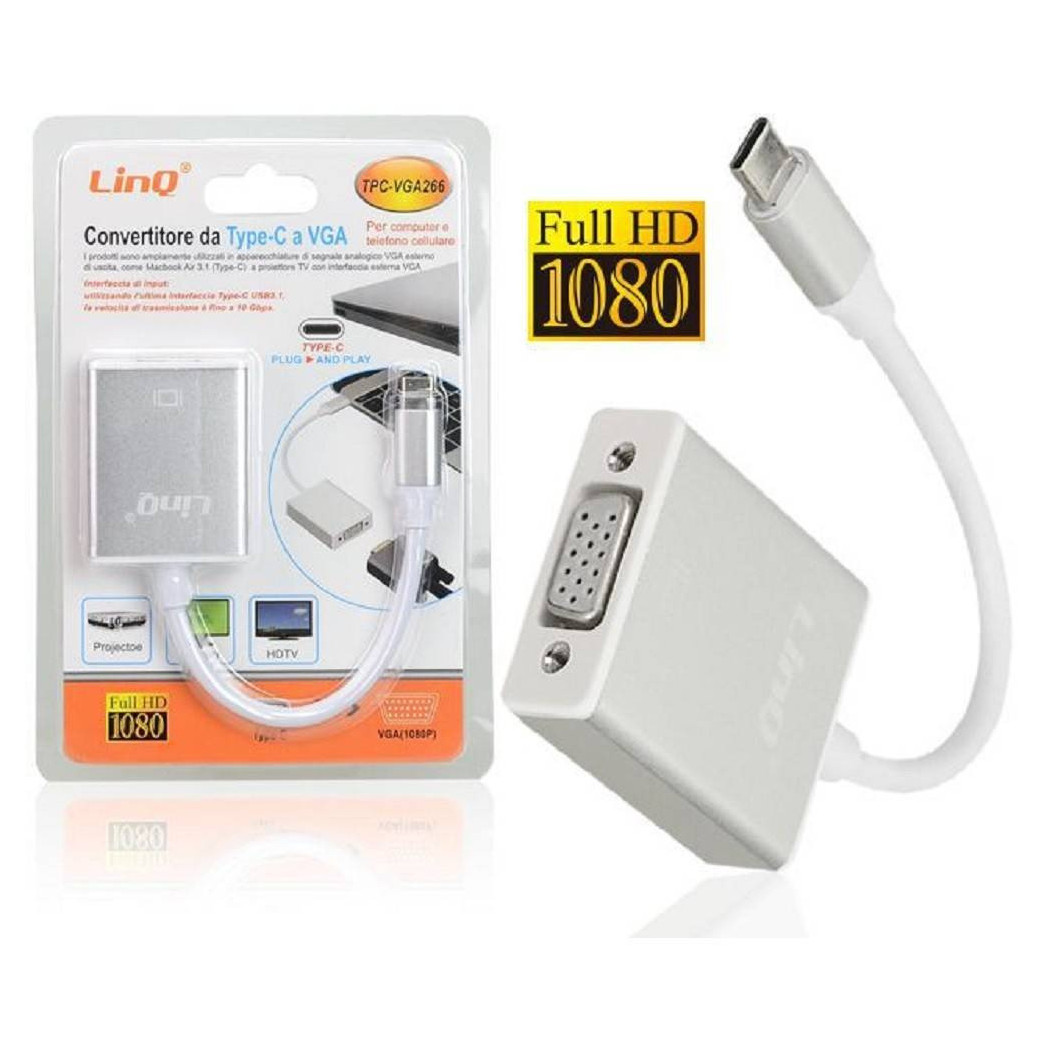foto del prodotto trade shop adattatore convertitore da type c a vga per pc smartphone full hd 1080 tpc vga266 