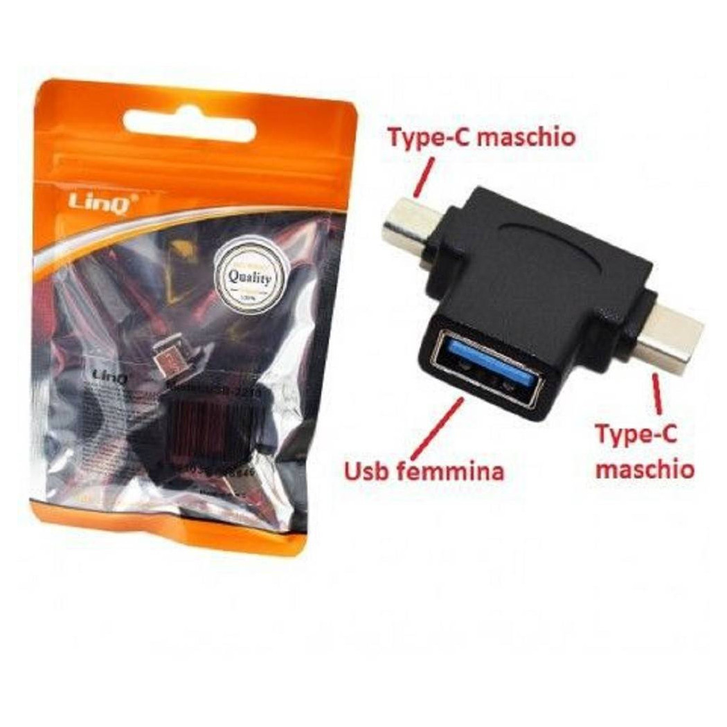 foto del prodotto trade shop adattatore convertitore lettore otg 2in1 usb femmina a 2 type c maschio usb 2210 