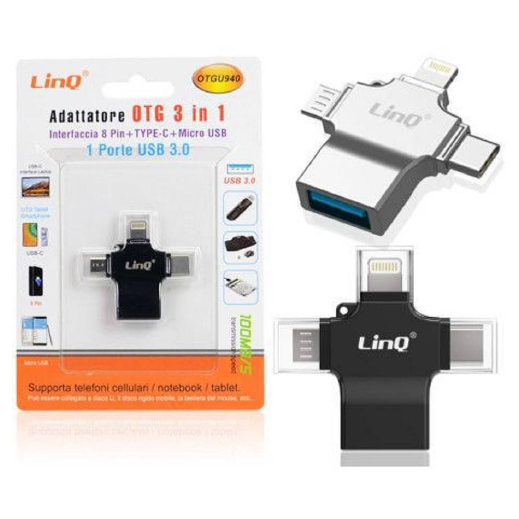 foto del prodotto trade shop adattatore otg 3in1 da lightning type c micro usb a usb femmina 100 mbps otgu940 