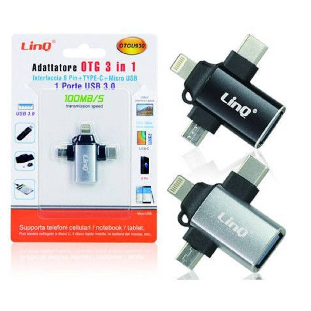 foto del prodotto trade shop adattatore otg da usb c micro usb lightning verso usb 3.0 femmina 3 in 1 otqu930 