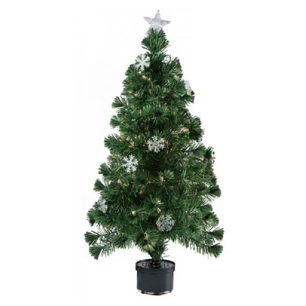 foto del prodotto trade shop albero di natale fibra ottica snow 120cm 140 punte 18 fiocchi di neve verde 
