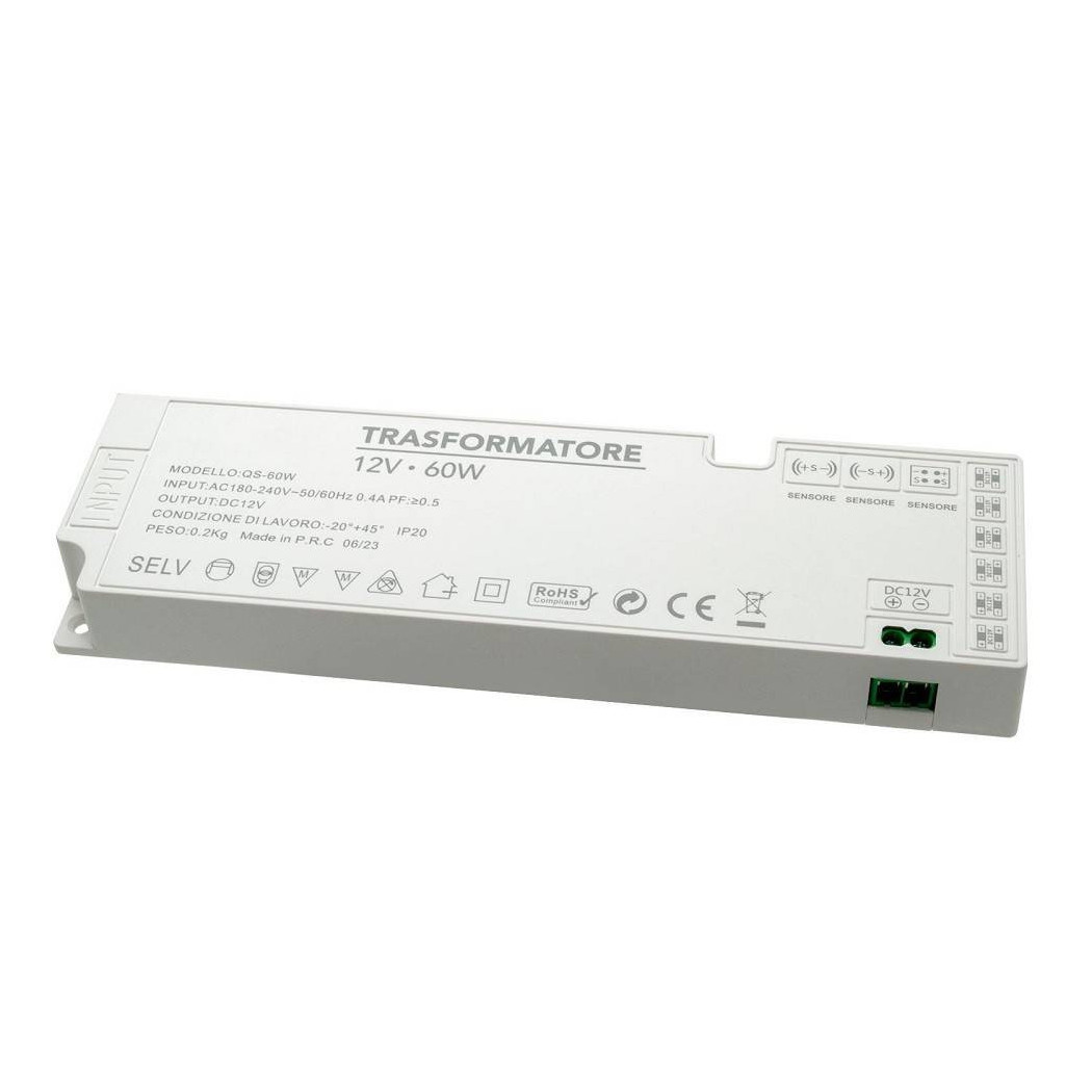 foto del prodotto trade shop alimentatore slim 60w trasformatore corrente 12v strisce luci led sensori qs 60w 