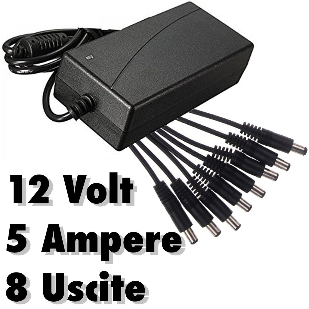 foto del prodotto trade shop alimentatore stabilizzato trasformatore 12v 5a 8 uscite telecamere dvr strisce 
