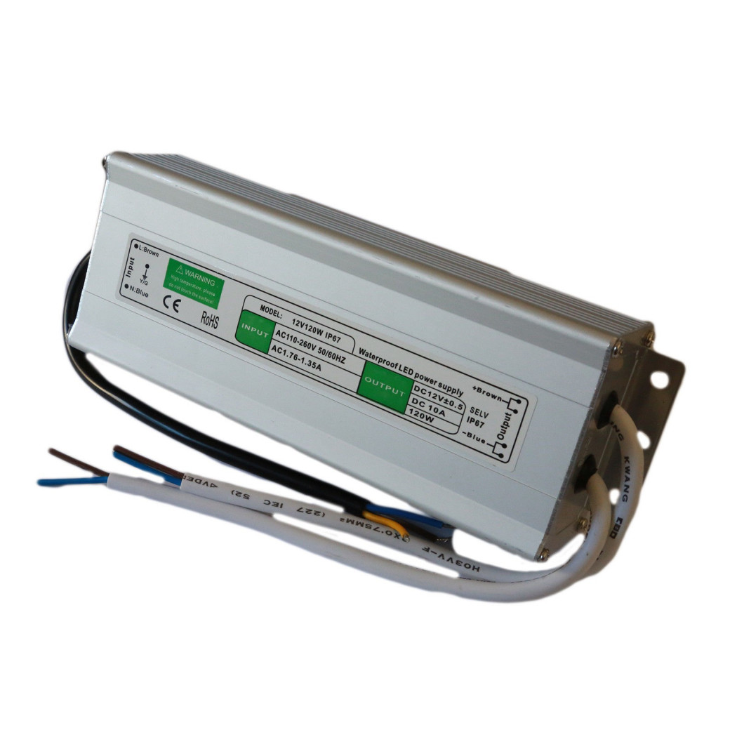 foto del prodotto trade shop alimentatore trasformatore impermeabile 12v ip67 waterproof striscia led switch 120 watt