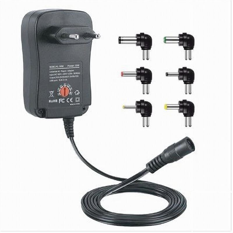 foto del prodotto trade shop alimentatore universale regolabile da 3v a 12v caricabatterie 30w maxtech ca s017u 