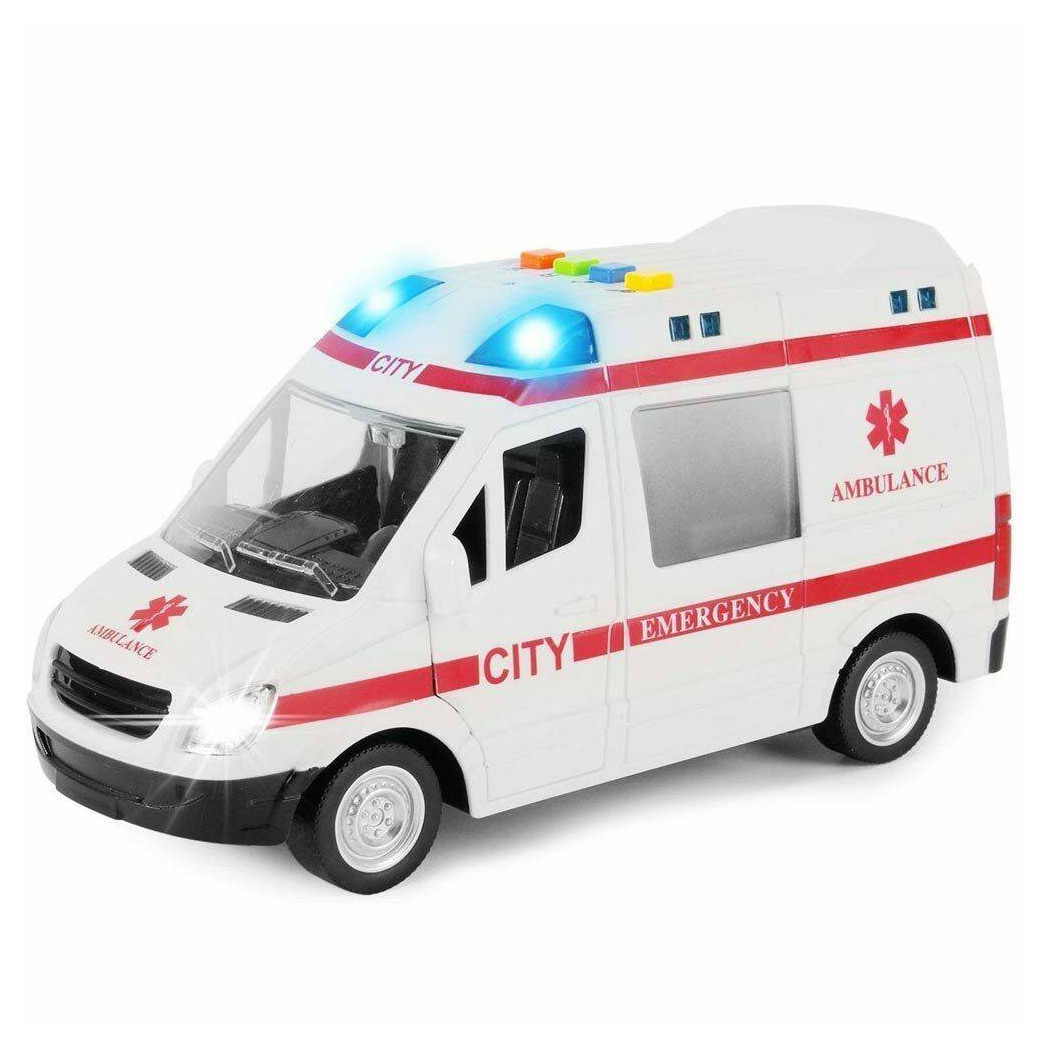 foto del prodotto trade shop ambulanza giocattolo bambini con movimento a batterie sirena luci e suoni 