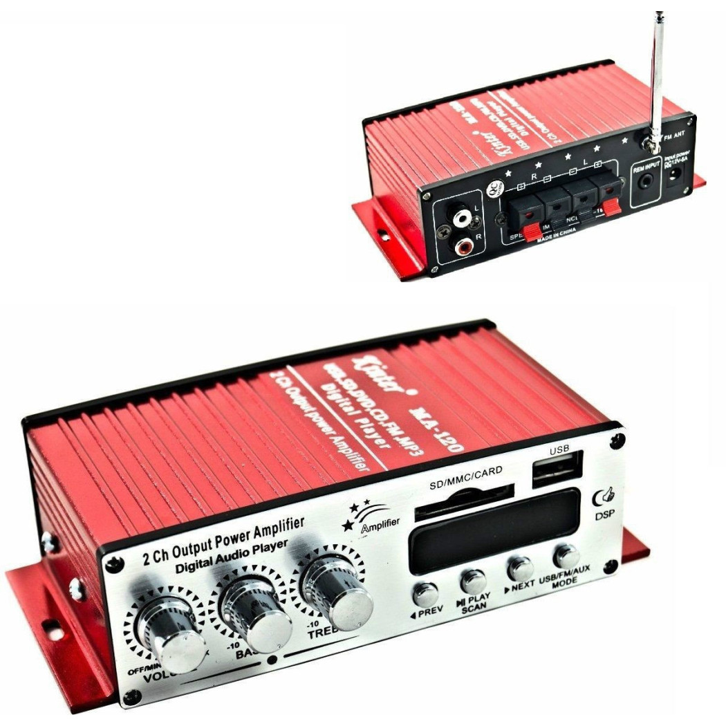 foto del prodotto trade shop amplificatore audio 12v usb mp3 casa auto 2 canali stereo 40w telecomando ma120 