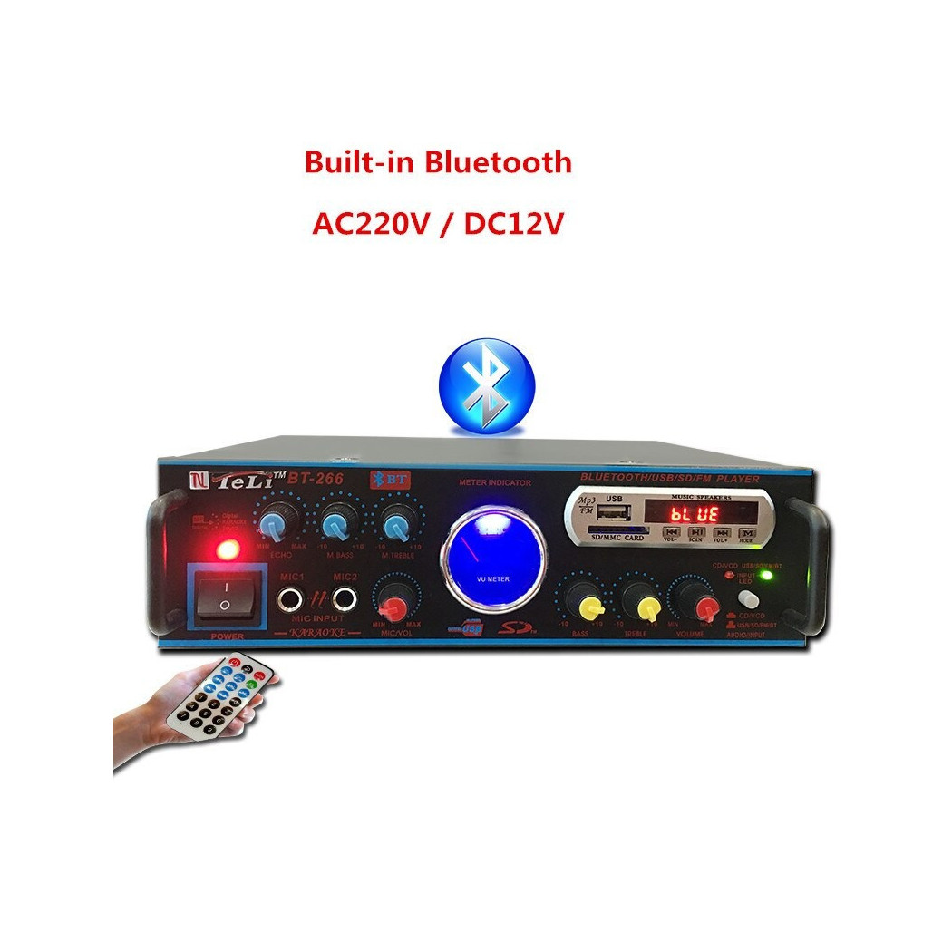 foto del prodotto trade shop amplificatore audio karaoke bluetooth usb sd radio fm speaker telecomando q t111 