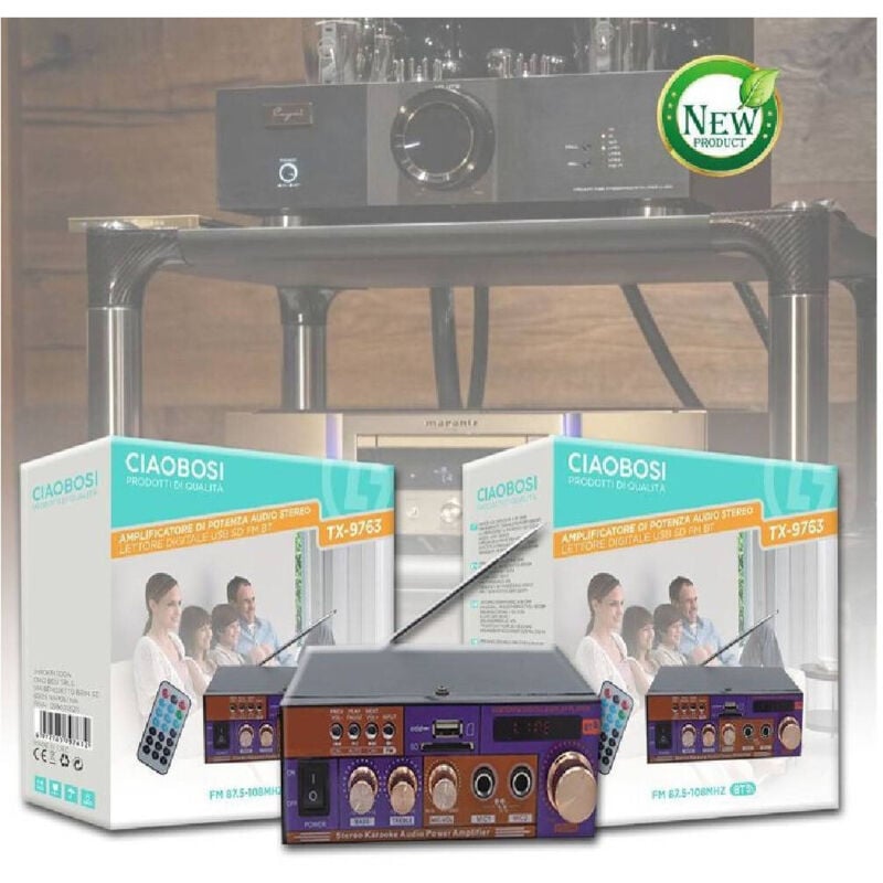 foto del prodotto trade shop amplificatore di potenza audio stereo con lettore digitale usb sd fm bt tx 9763 