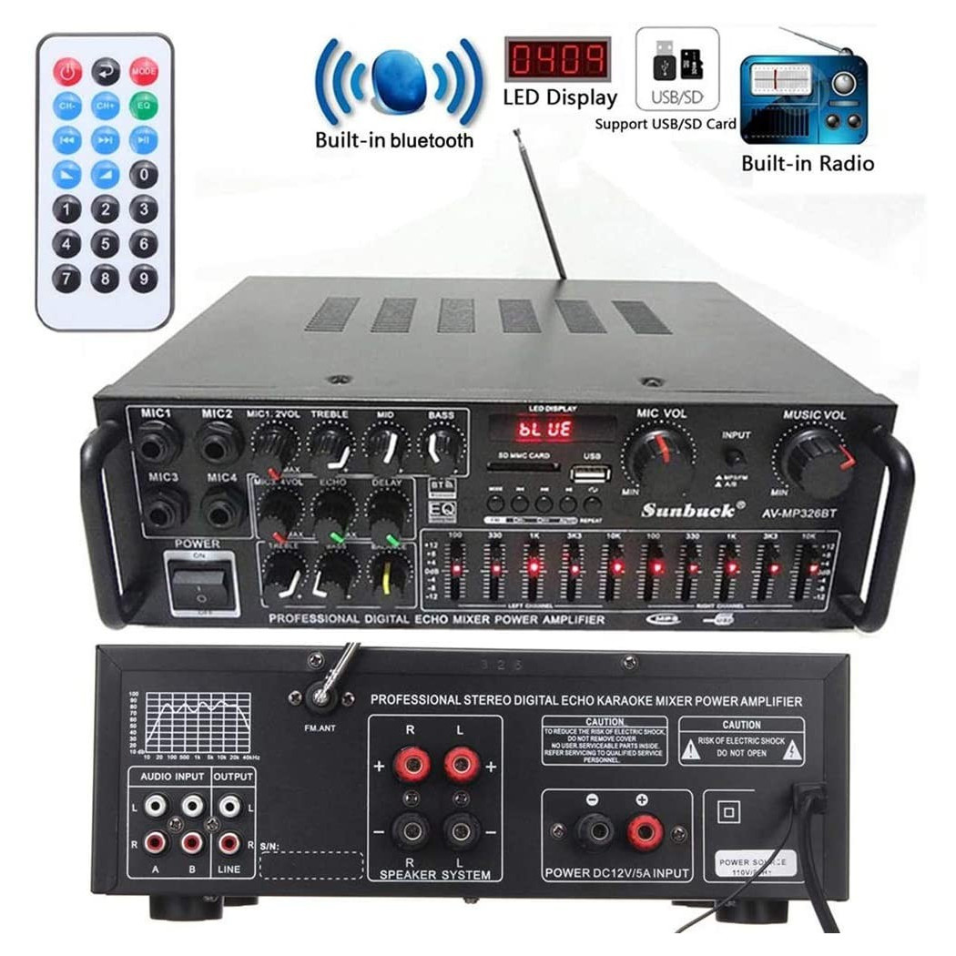 foto del prodotto trade shop amplificatore q gf999 professionale audio 2x150w karaoke fm bluetooth 5.1 mp3 usb 