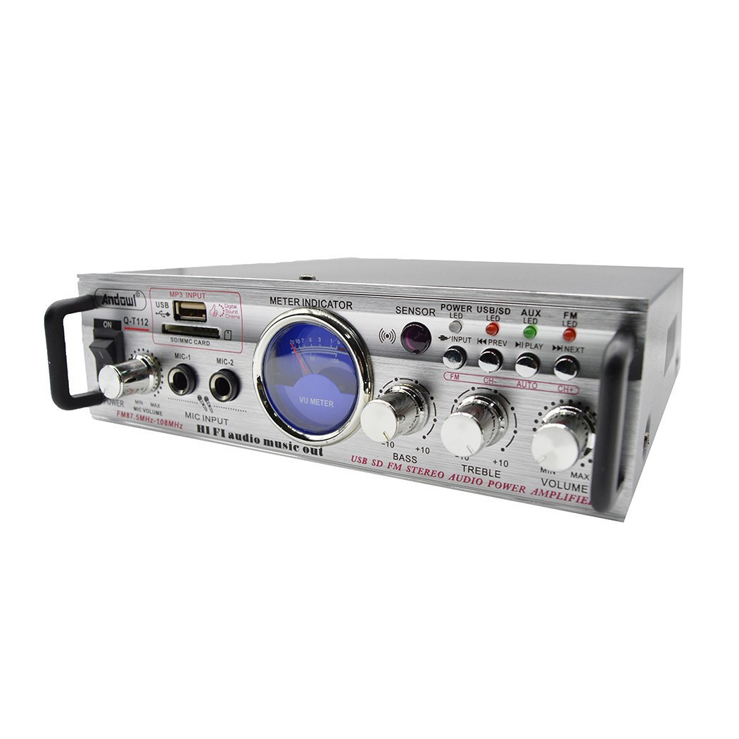 foto del prodotto trade shop amplificatore stereo bluetooth usb funzione mini super bass telecomando q t112 