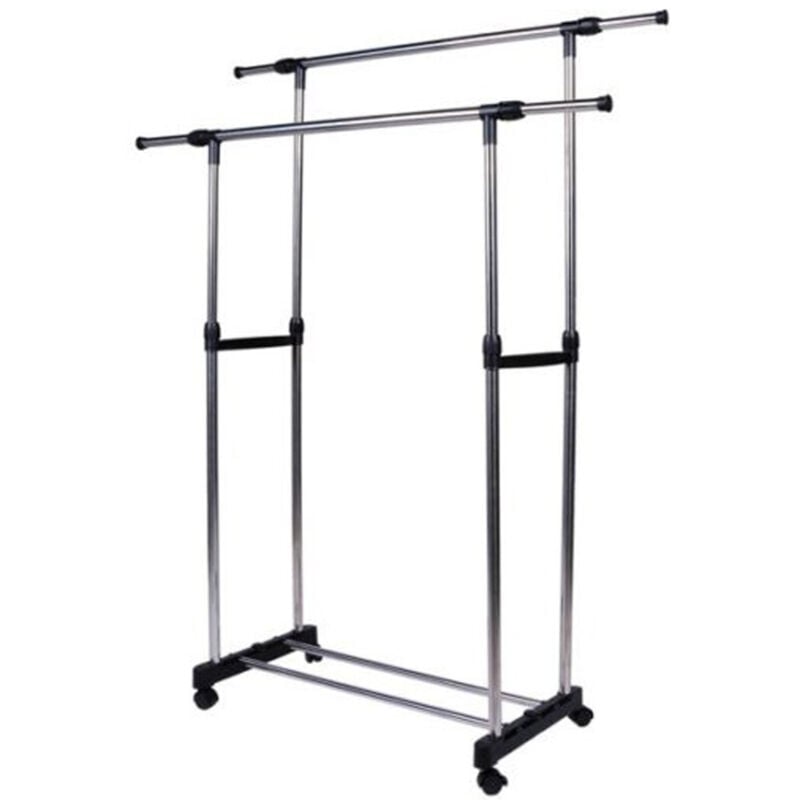 foto del prodotto trade shop appendiabiti allungabile telescopico doppio con ruote e vassoio 80x40x80 155cm 
