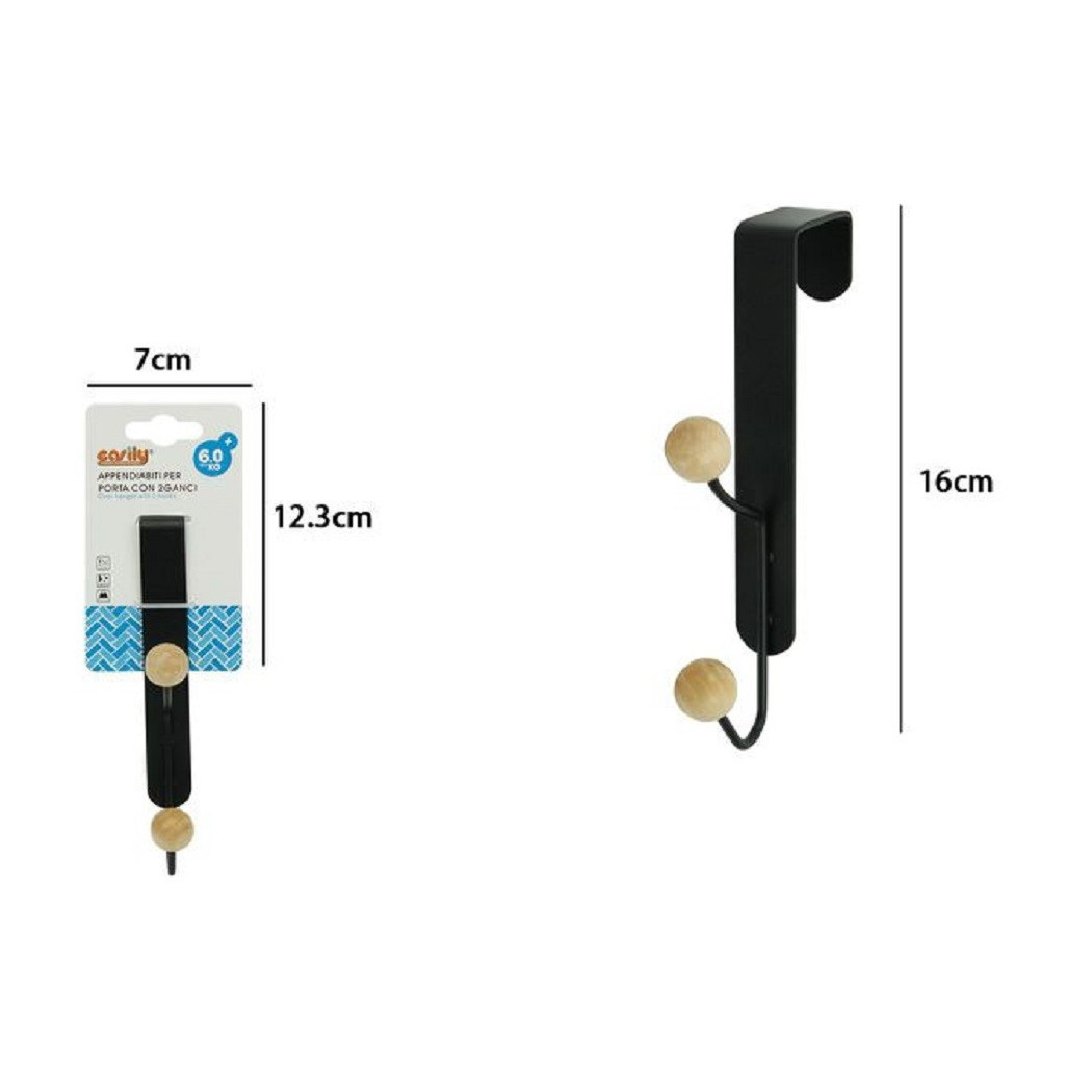 foto del prodotto trade shop appendiabiti appendino da porta metallo nero palline legno 2 posti ganci 79558 