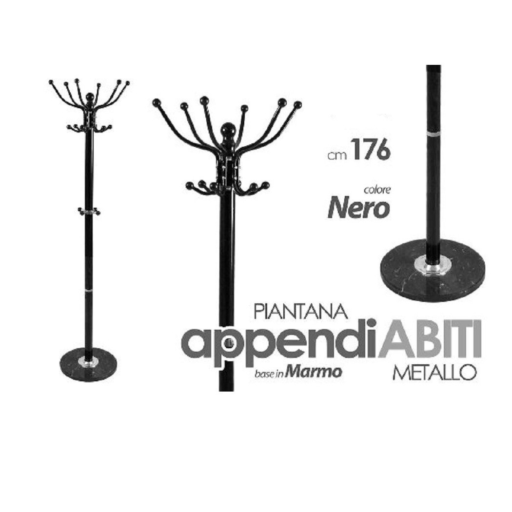 foto del prodotto trade shop appendiabiti nero 176 cm in metallo attaccapanni con piantana base in marmo 
