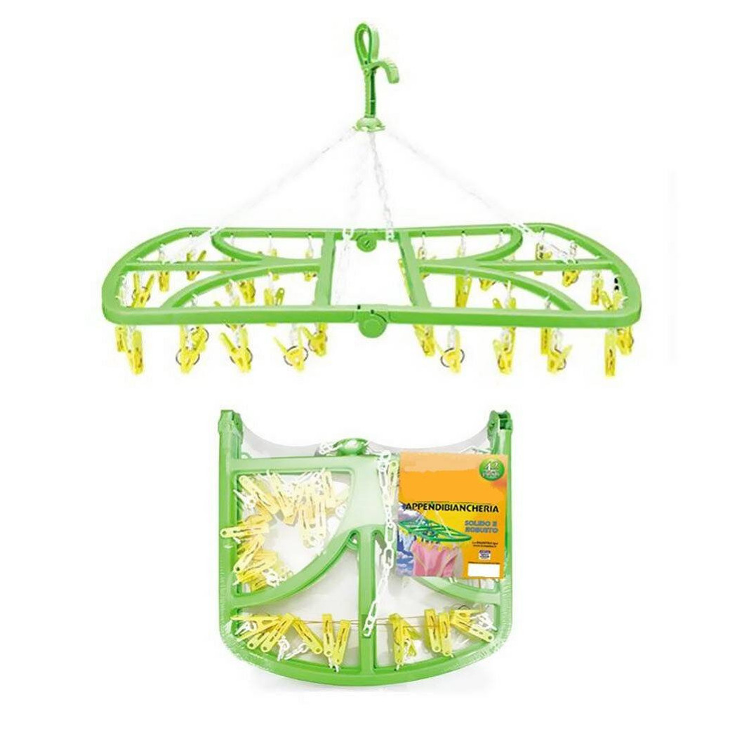 foto del prodotto trade shop appendibiancheria con gancio 24 pinze mollette in plastica stendino richiudibile 