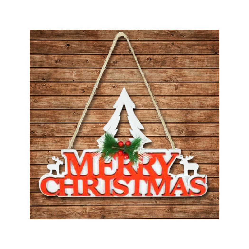 foto del prodotto trade shop appendino in legno per albero merry christmas in 3 colori decorazioni natalizie 