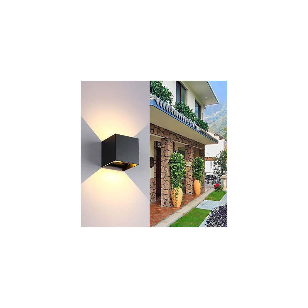 foto del prodotto trade shop applique a led faro cubo faretto lampada da parete muro 12w doppia luce ip65 bianco naturale 