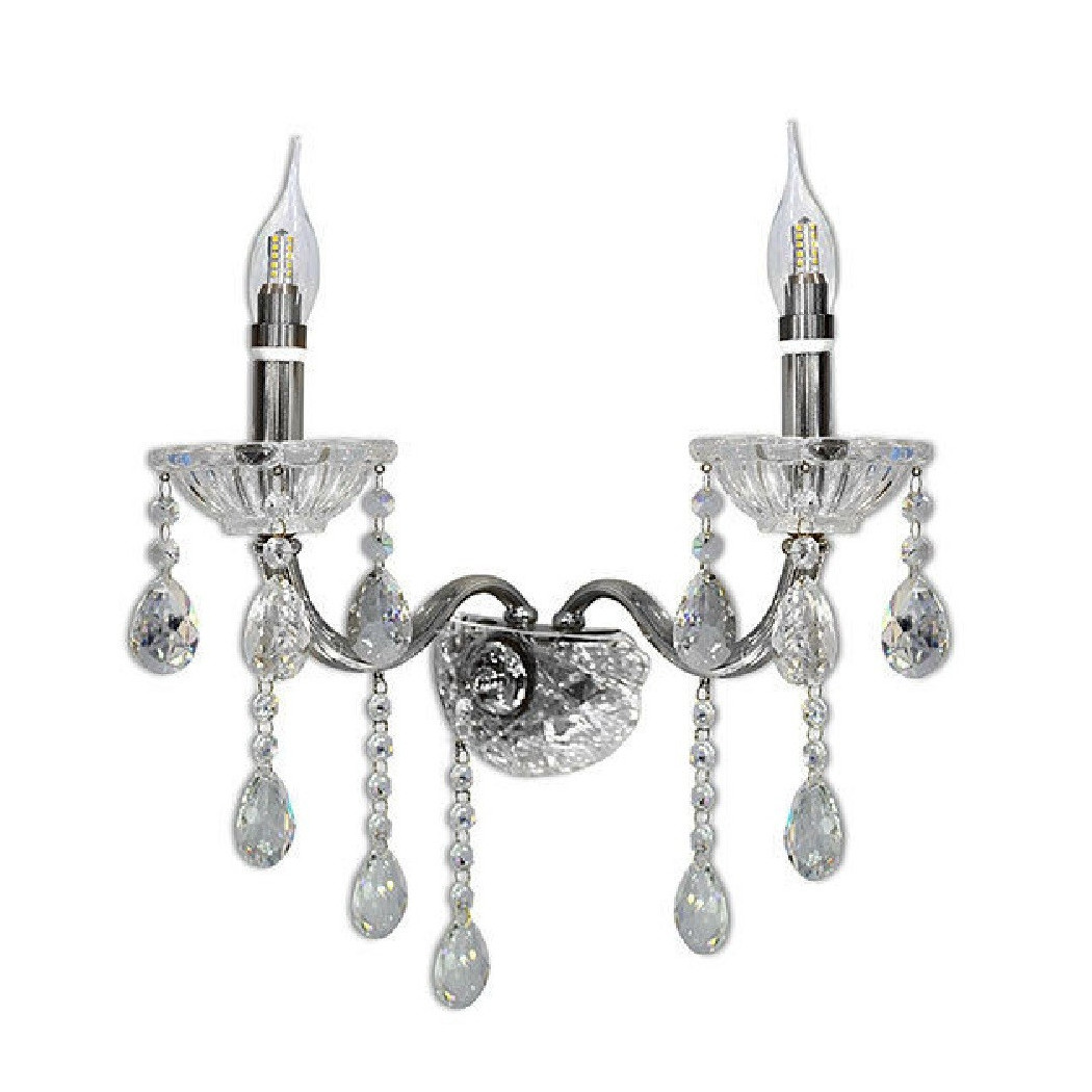 foto del prodotto trade shop applique candelabro gocce pendenti cristallo acrilico 2 bracci attacco e14 e35 argento